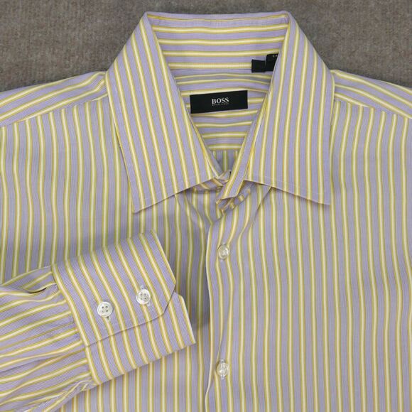 Hugo Boss Shirt Mens 16 1/2 - 32/33 Button Up Yellow Striped Long Sleeve - Picture 1 of 11